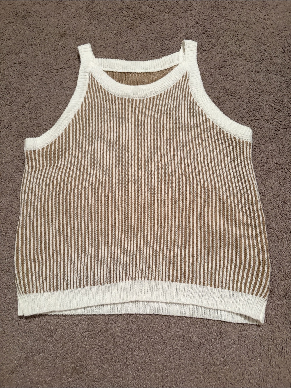 SHEIN Cream and Tan Striped Knit Tank